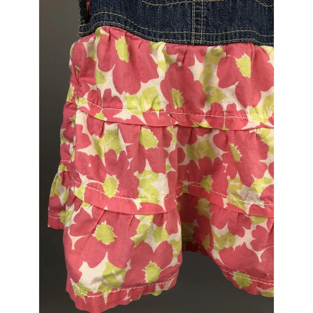 Oshkosh B'gosh Girls 18 Months Vestback Dress Denim Tiered Pink Floral Gift